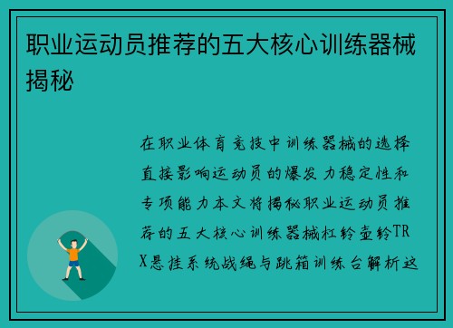 职业运动员推荐的五大核心训练器械揭秘