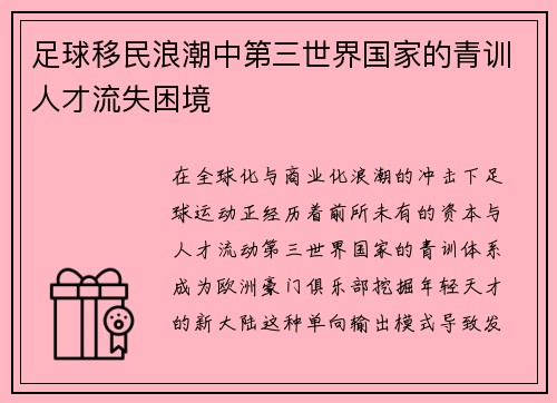 足球移民浪潮中第三世界国家的青训人才流失困境